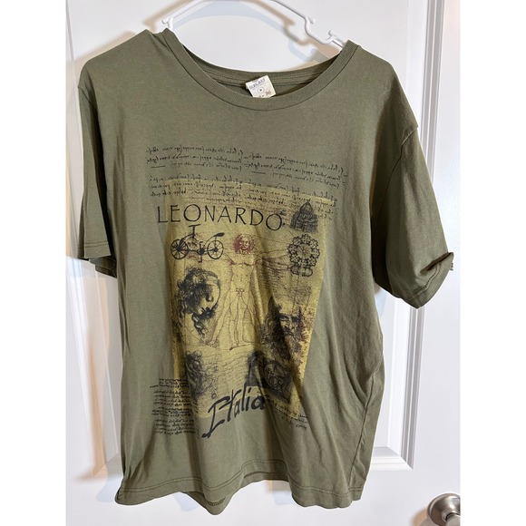 Leonardo Da Vinci Italia Graphic T-Shirt Olive Green Women's Size M - Picture 1 of 3